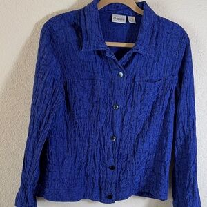 CHICO’S Cobalt Blue Jean Style Silk/Wool Blend Textured Fabric Jacket Size 2, 12